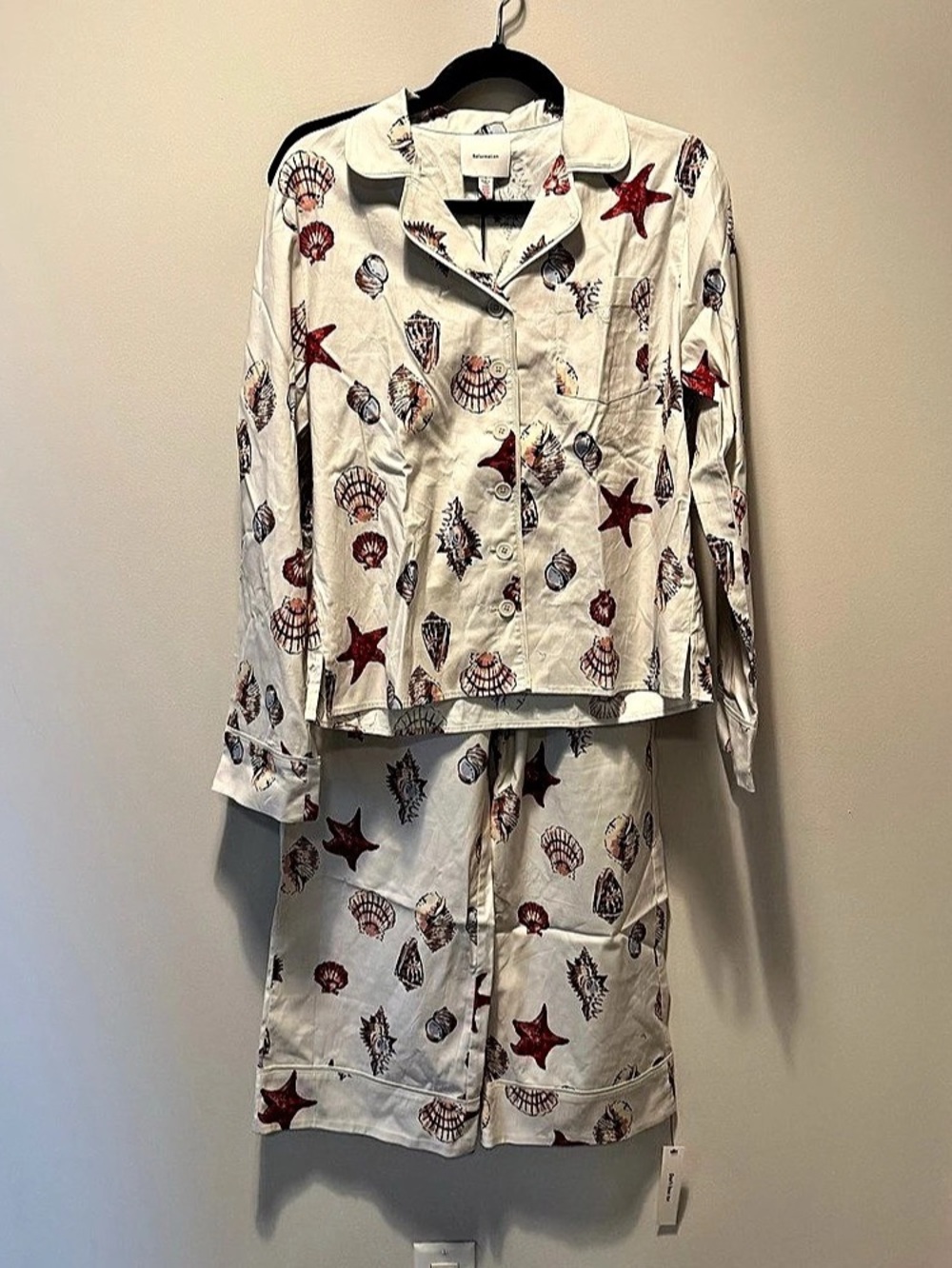 Reformation Coco Pajama Set Seashell Print Pajama Set in Cream Size Small NWT